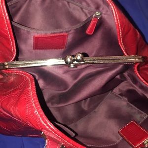 Red leather coach purse